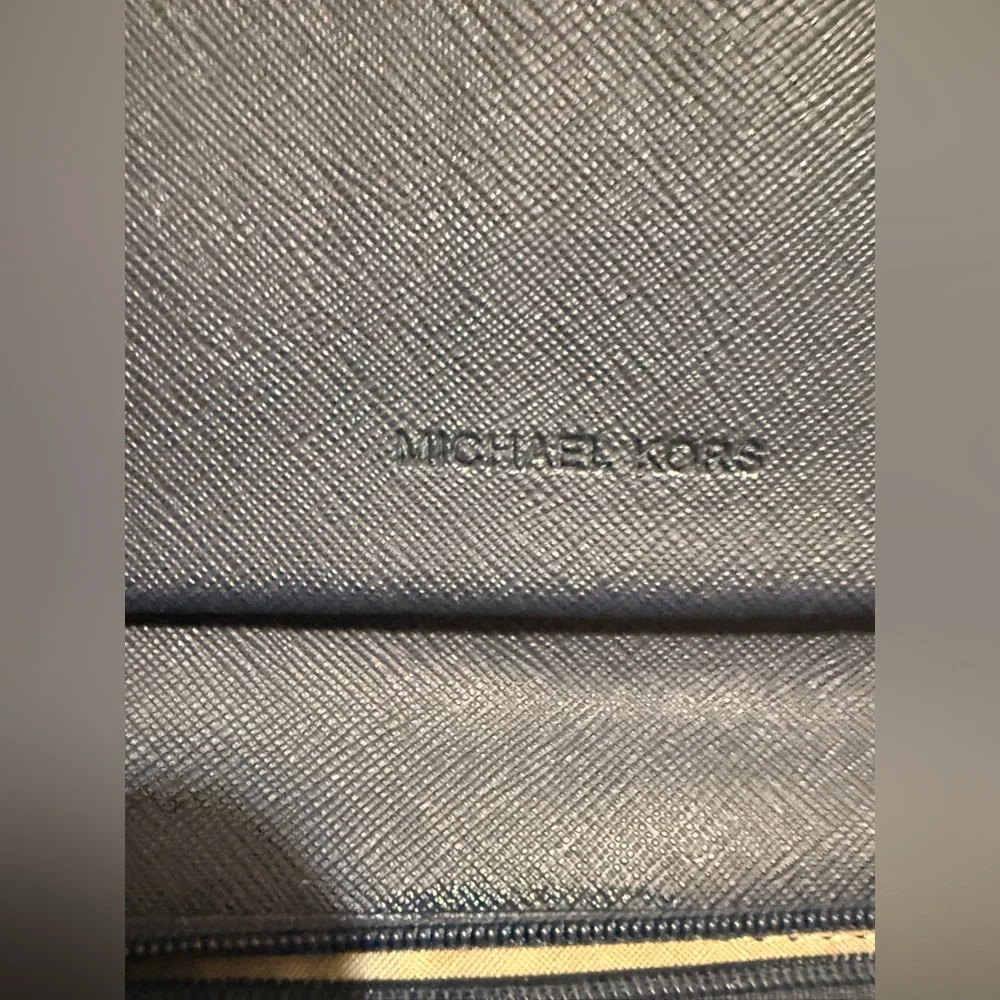 Michael Kors Dark Blue Pebbled Leather Zip Wallet with Gold MK Emblem